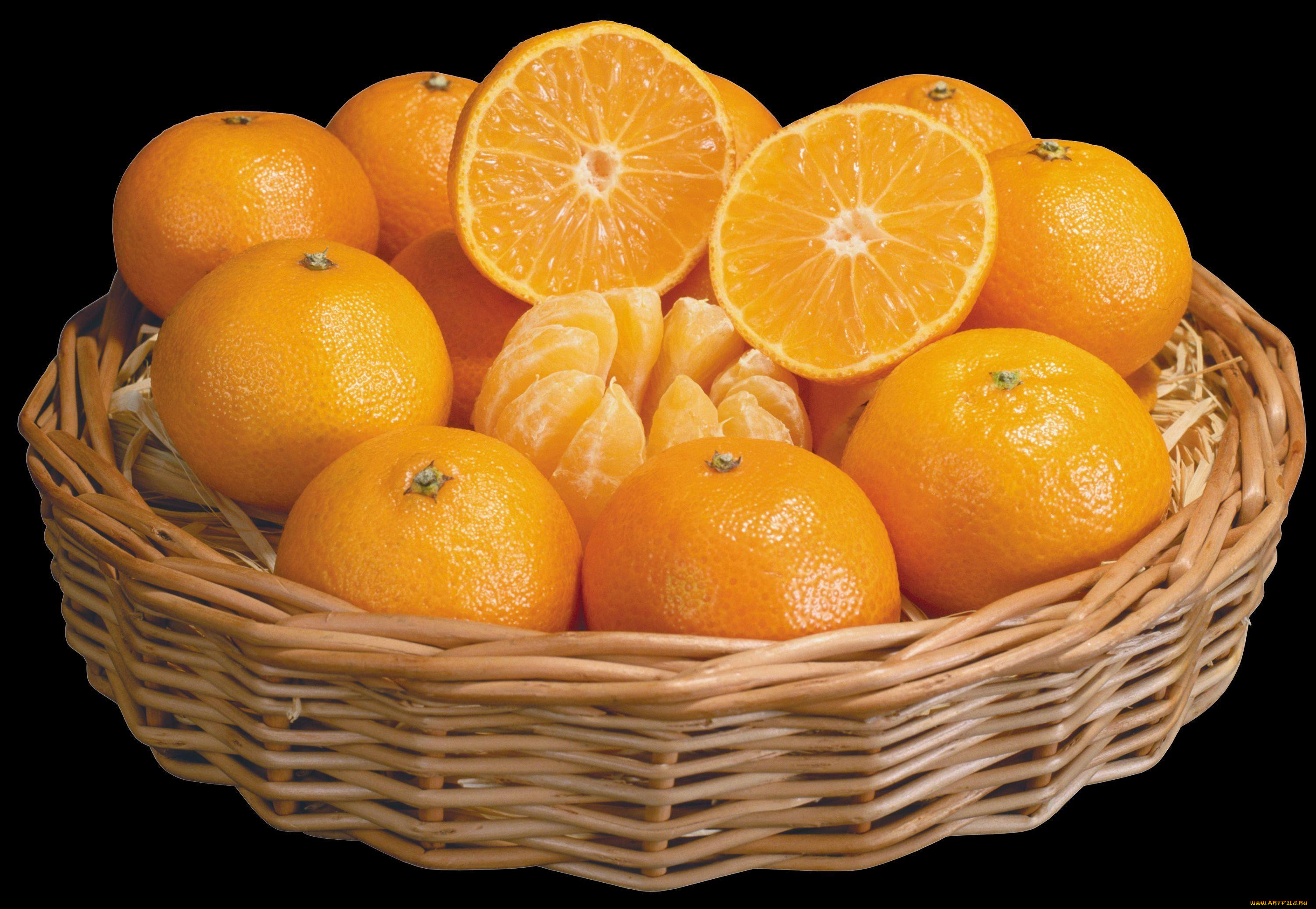 Мандарин. Апельсин и мандарин. Мандарин на прозрачном фоне. Корзинка с мандаринами.